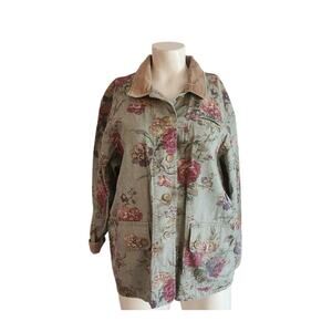 Coldwater Creek Floral Quilted Jacket Size L Cottagecore Heritage Preppy